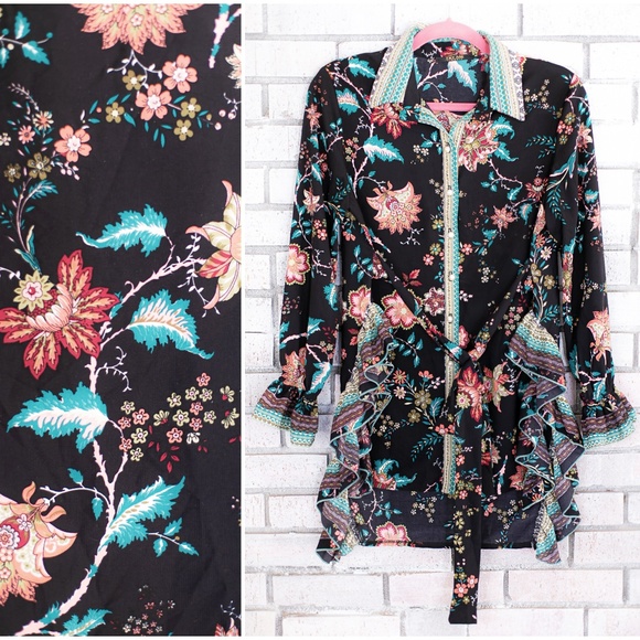 Anthropologie Dresses Try Me Firenze Floral Ruffle Shirt Tunic Poshmark